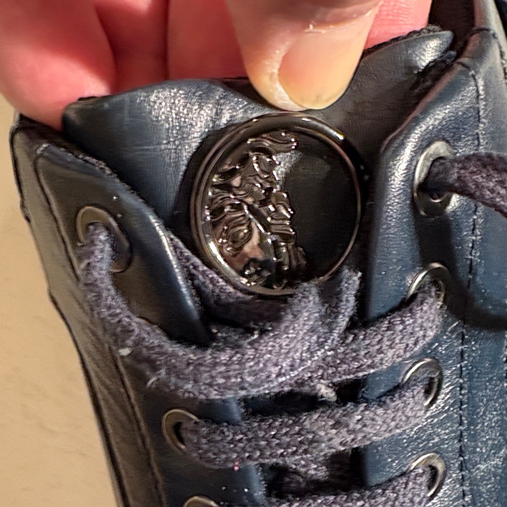 Versace Collection Dark Blue Leather Sneakers - Picture 7 of 9